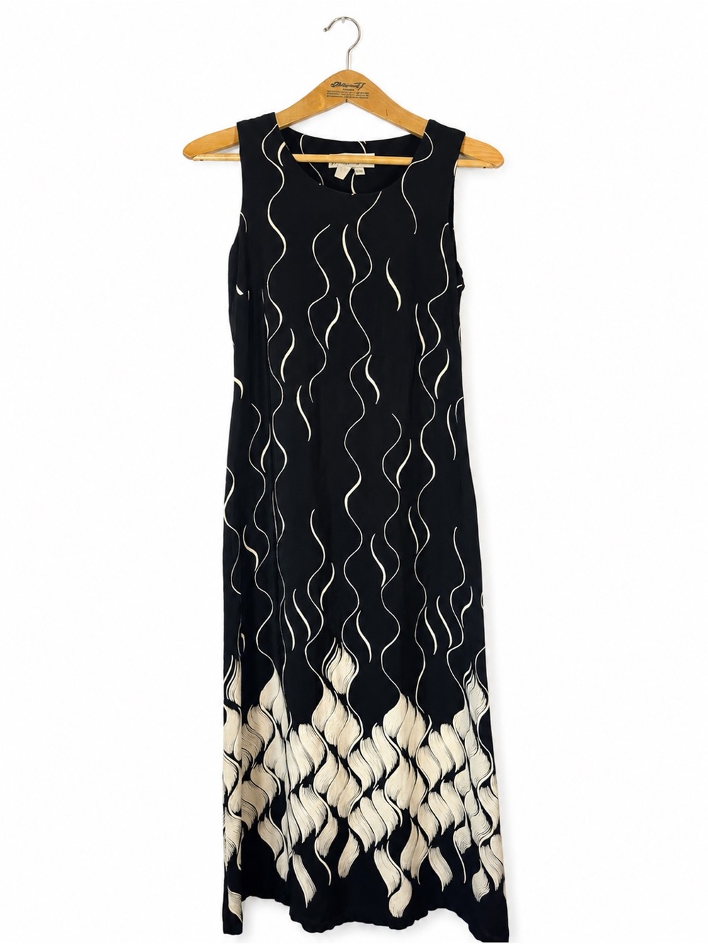 VTG Norm Thompson Maxi Dress Abstract Semi Sheer Size‎ S Black Cream Fall Classy